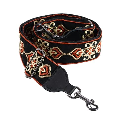 Banjo Strap Guitar Strap with Leather Ends and Metal Clips (Flowers) — Tribal Pattern
