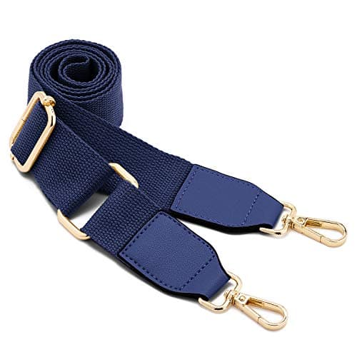 DEVPSISR Wide Shoulder Strap Replacement Adjustable Crossbody Canvas Bag — Leather Buckle-blue