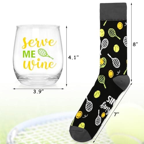 Unique Christmas Gift for Men Tennis Players: Crew Socks and Wine Glass