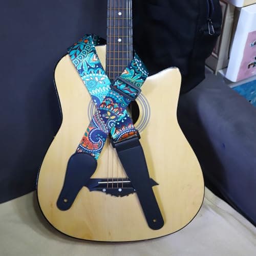 RAUYIVANY Leather Ends Guitar Strap, Adjustable Length, 2 Locks, 2 Buttons, 3 Picks, Gifts for Guitarists