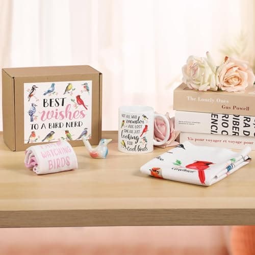 Nefelibata 4-in-1 Bird Lovers Gift Set for Women: Mug, Socks, Water Whistle, and Kitchen Towel