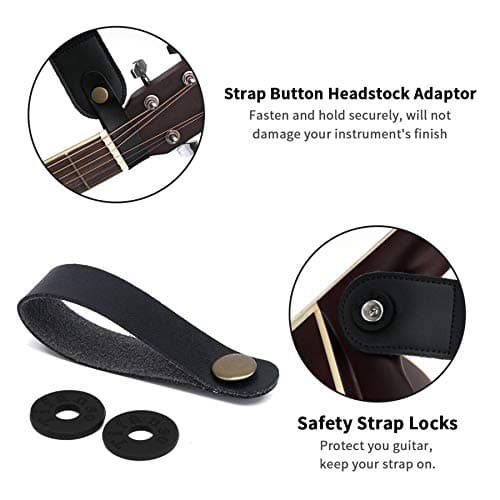 Guitar Strap with Leather Ends - Soft Adjustable for Acoustic Guitar & Electric Bass