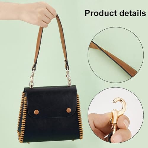 PandaHall Genuine Leather 20 Inch 1 Inch Wide Brown Purse Strap with Golden Buckles