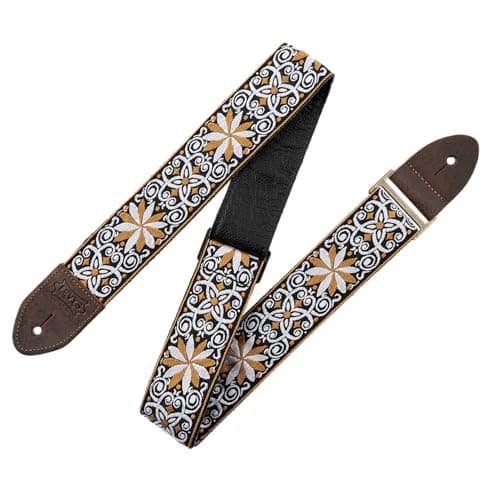 Levy's Vintage Hootenanny Series 60s Style Guitar Strap with Pick Holders — Brown & White