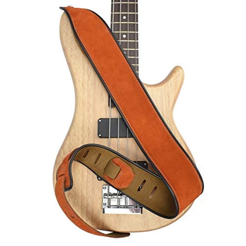 Cross Brown Suede Wide Strap for Bass Guitar | CloudMusic Leather — Classic Brown