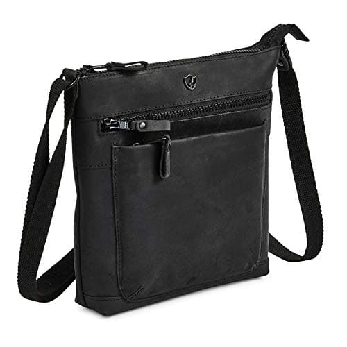 Vintage Real Leather Crossbody Bag for Women Travel Shoulder Purse Small — Black Crazy Horse