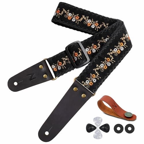 Guitar Strap with Flower Embroidery for Bass, Electric & Acoustic Guitars