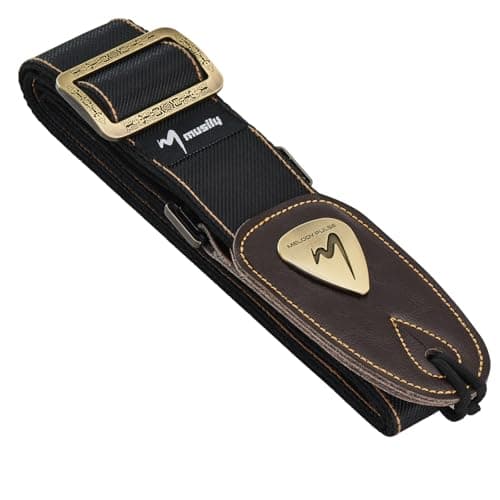Unrivaled Comfort Guitar Strap - Premium Denim & Cotton for Bass, Acoustic & Electric Guitars (Khaki) — Black