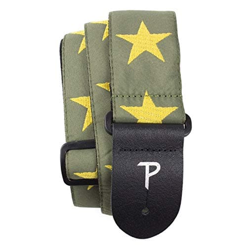 Perri’s Leathers Ltd. Jacquard Adjustable Guitar Strap - Made in Canada — Yellow Stars/Green