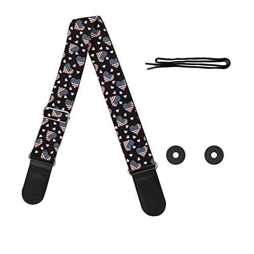 GLENLCWE Boston Terrier Print Guitar Strap for Acoustic & Electric Bass Guitars — American Flag Heart