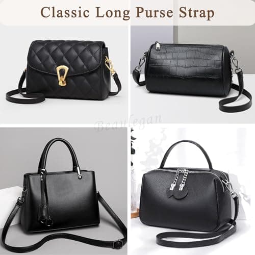 Beaulegan Purse Strap Replacement - Full Grain Microfiber Leather, 59 Inch Adjustable Black/Gunmetal