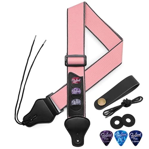 BestSounds Guitar Strap with Leather Head & Pick Holder Pockets