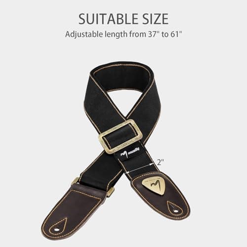 Premium Denim & Cotton Guitar Strap - Unrivaled Comfort for Bass, Acoustic & Electric Guitars (Black)