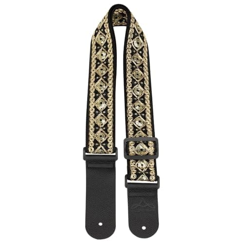 ALLZEDREAM Lace Pink Guitar Strap, Genuine Leather Ends — Sequin Black