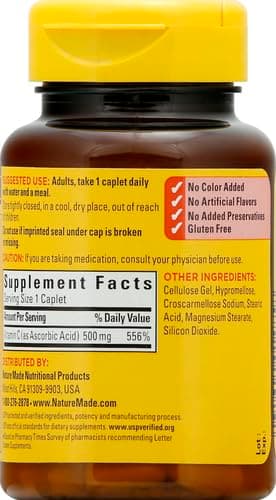 Vitamin C 500 mg Caplets for Immune Support, 100 Count