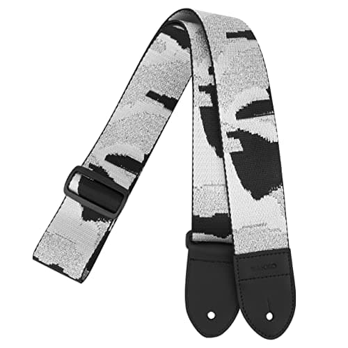 Bakko Camo Guitar Strap: Nylon Woven with Leather Ends — White