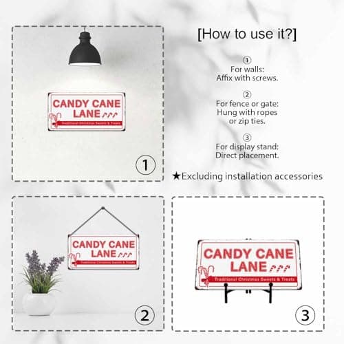 Traditional Christmas Candy Cane Lane Metal Tin Sign - Vintage Retro Kitchen Decor for Home or Cafe