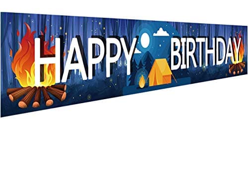 Happy Birthday Camping Banner | Camping Party Supplies Decorations - 9.8 x 1.6FT