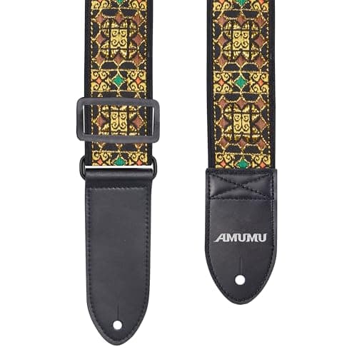 Amumu Chevron MultiColor Guitar Strap for Acoustic, Electric & Bass — Gold