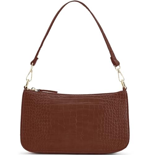 NIUEIMEE ZHOU Small Shoulder/Crossbody Clutch Bag for Women with 2 Removable Straps — Brown With Croc Pattern