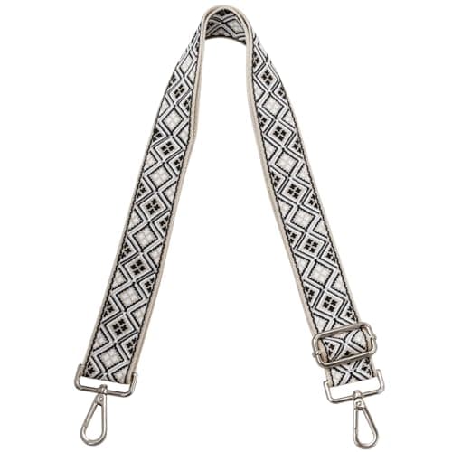 Women's Adjustable Jacquard Woven Purse Strap for Crossbody Bags — Geometry Black,silver Hardware