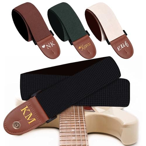 Black Silver Classic Woven Guitar Strap with Pick + Lock + Button - Add Your Text — Custom Black