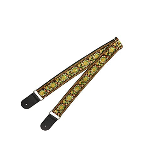 Yellow Flower Jacquard Weave Acoustic Bass Guitar Strap with 2 Locks + 3 Picks