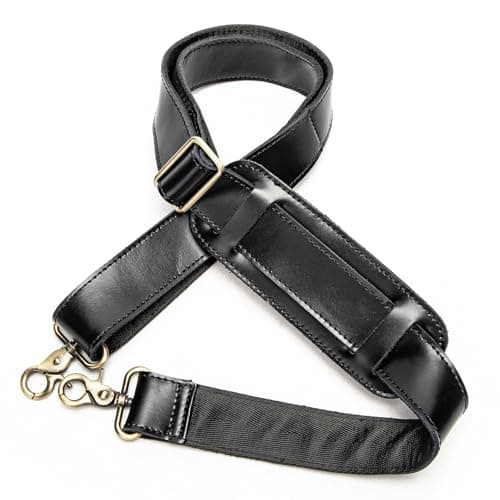 NIUCUNZH Genuine Leather Shoulder Strap, 60 Inch Adjustable, Comfort Pad Included — Black