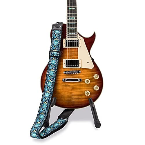 Genuine Leather Electric/Acoustic Guitar Bass Strap, Blue, with Pick Holder & Locks