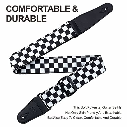 Nefelibata Guitar Strap-2 Wide Double Layer Cotton Original Design Adjustable Guitar Straps (White Grid)
