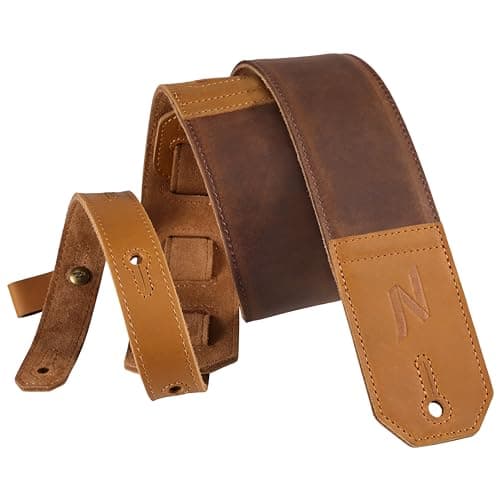 Nefelibata Full-Grain Leather Guitar Strap, 2.3" Wide, Soft Padded (Brown)