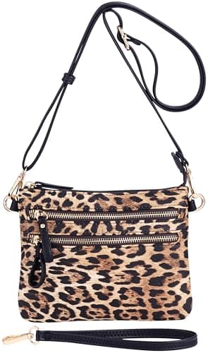 B Bretnano Vegan Mini Crossbody Purse with Tassel Accents — Leopard Black