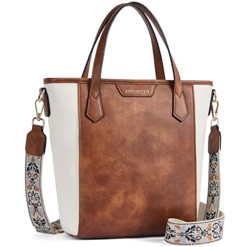 BOSTANTEN Vegan Leather Crossbody Tote for Women, Beige and Brown