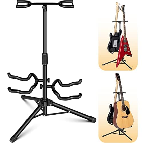 Double Neck Holder Floor Stand for Acoustic & Electric Guitars Bass Banjos