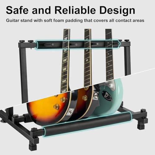 Black Guitar Stand Rack for 3 Guitars, Multi Design, Portable & Folding (AODSK)