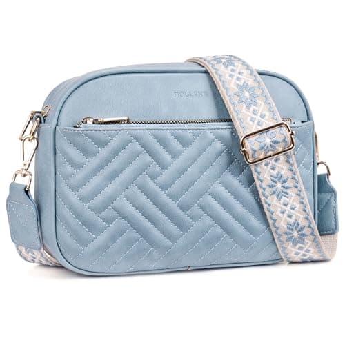 Trendy Quilted Crossbody Bags for Women with Card Slots — Sky Blue