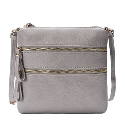 Solene Small Multi-Zip Pocket Crossbody Travel Purse — Grey