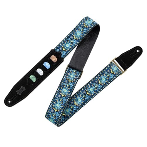 Levy's Vintage Hootenanny Series 60s Style Guitar Strap with Pick Holders — Blue