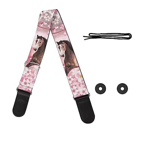 GLENLCWE Colorful Sea Turtle Guitar Strap for Acoustic, Electric & Bass — Horse Cherry Blossom