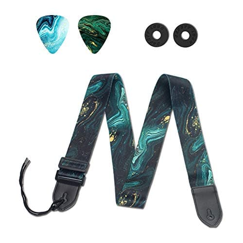 QIELIZI Adjustable Guitar Strap with 2 Locks, 2 Picks, Pick Holder & Leather Button — 1-green Quicksand