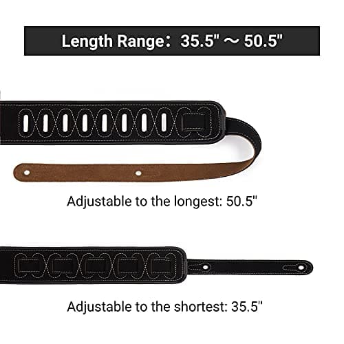 Amumu Black Suede Leather Flower Embroidered Guitar Strap