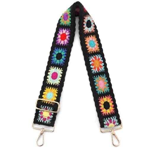 MIRIFRIGE Crochet Flower Purse Strap Shoulder Bag Replacement — Black