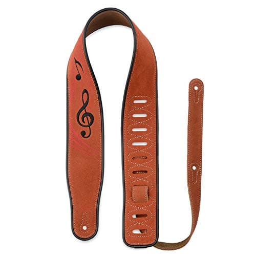 Brown Note Suede Leather Guitar Strap, 2.8 Inches Wide