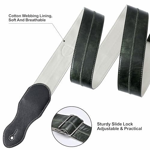 Nefelibata Guitar Strap with Pick Pocket, 60s Vintage Style (Green)