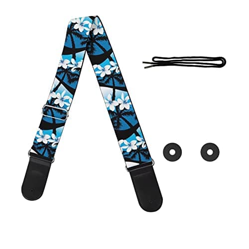 GLENLCWE Adjustable Strap for Acoustic, Electric & Bass Guitars — Palm Plumeria Blue