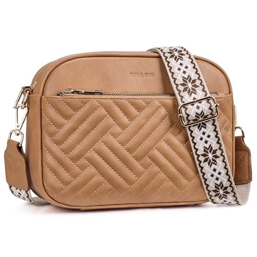 Trendy Quilted Crossbody Bags for Women with Card Slots — Tan