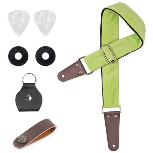 QIELIZI Adjustable Guitar Strap with 2 Locks, 2 Picks, Pick Holder & Leather Button — 1-velvet Light Green