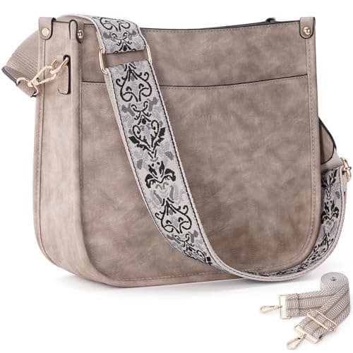 Caitina Women's Vegan Leather Adjustable Strap Crossbody Hobo Purse — A22-red&grey