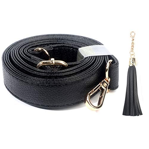 Beaulegan Purse Strap Replacement - Full Grain Microfiber Leather, 59 Inch Adjustable Black/Gunmetal — Gold Clasp