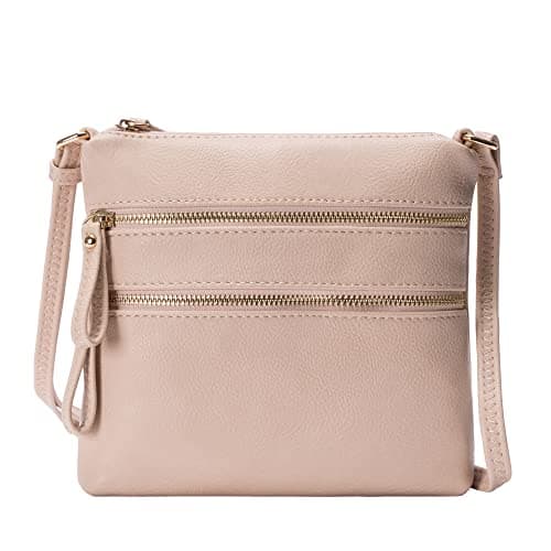 Solene Small Multi-Zip Pocket Crossbody Travel Purse — Nude